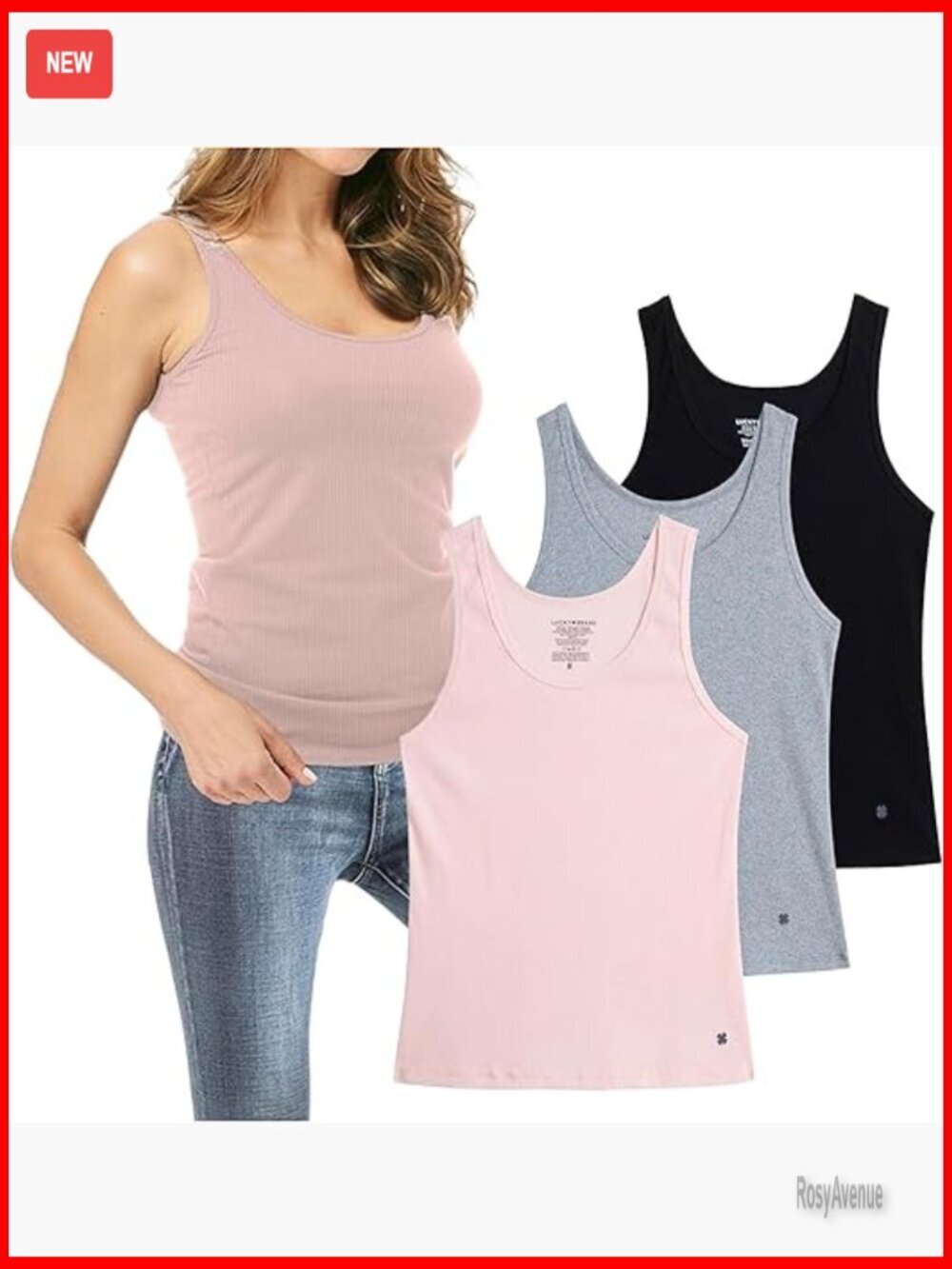 3 Pack Stretch Cotton Scoop Neck Ribbed Tank Tops Sleeveless Tees